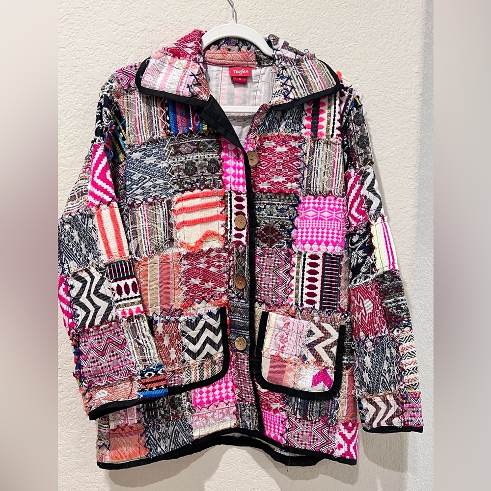 TooFan Patchwork Quilted Jacket | 100% Cotton | Wood Buttons | Medium - Picture 1 of 11